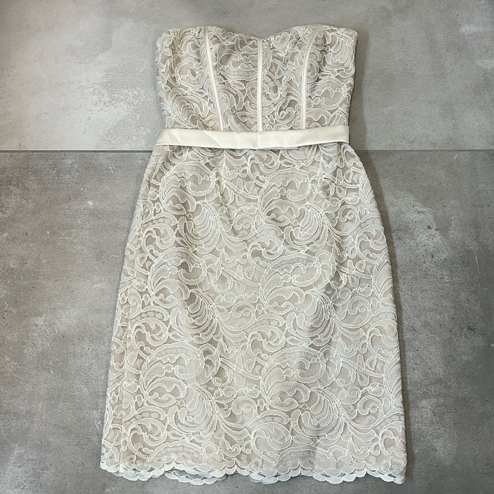 Dessy Collection by Vivian Dimond Ivory Strapless Sweetheart Lace Dress - Picture 2 of 6